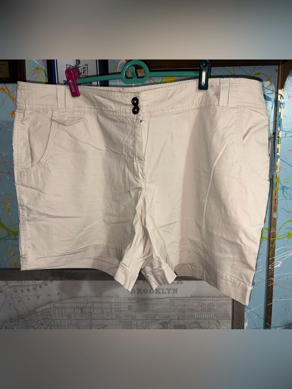 Dalia Collection Cream Double-Button Casual Shorts